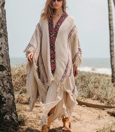Boho poncho ethno creme - ethno, goa