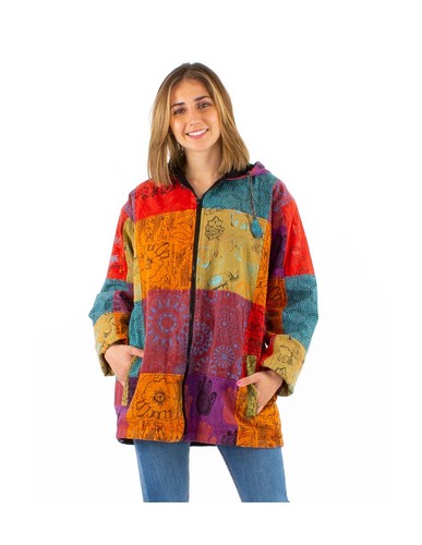 Damen patchwork jacke kapuze - damen,